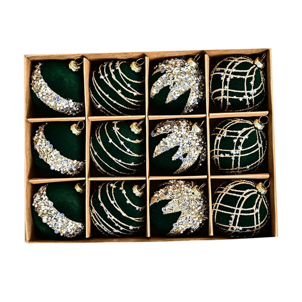 6CM 12PCS Premium Flocking Velvet Diamond Sequin Christmas Ball Window Hanging Home Christmas Decoration