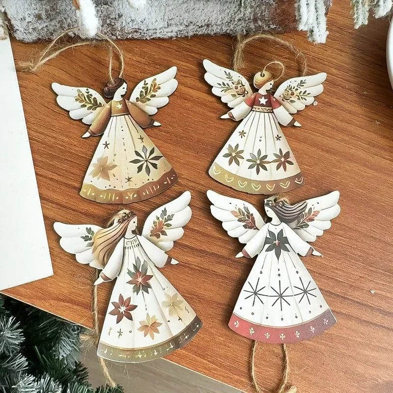4/40pcs Christmas Tree Hanging Pendant Angels Doll Pendant Wooden Angels Decorations for Christmas Party New Year Wedding Decor