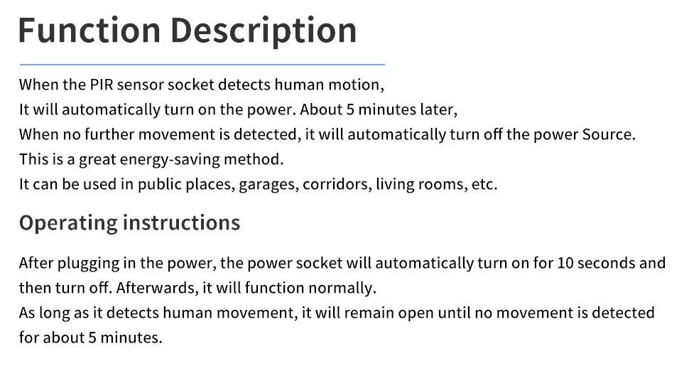 YICHENG Motion Activated Power Socket Electrical Outlet Motion Detection Sensor Security Garage Light ,PIR Sensor Socket