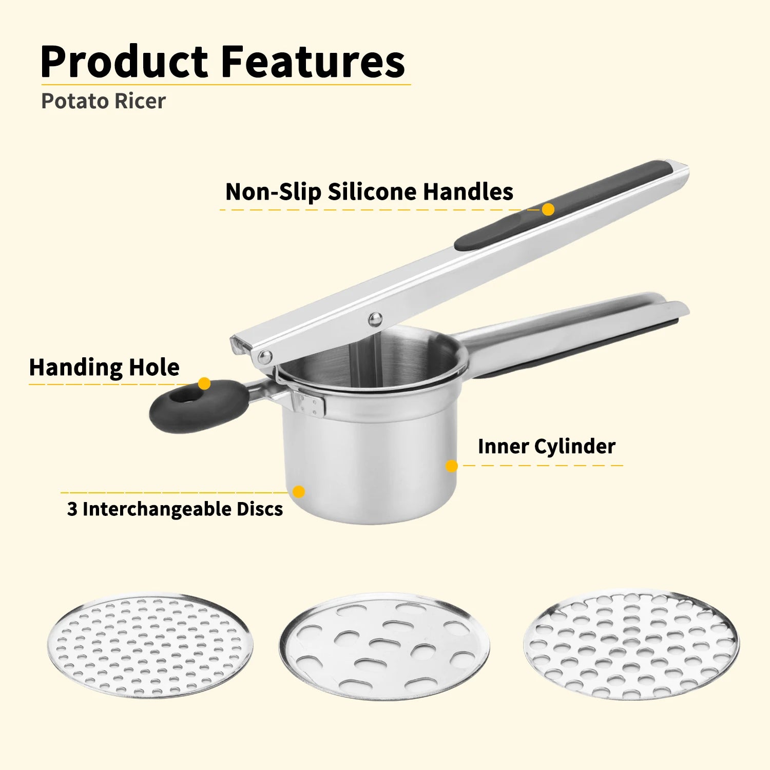 1PC stainless steel potato ricer with silicone handle and replaceable chassis potato mashers presses mashing mashed potatoes - You Offer