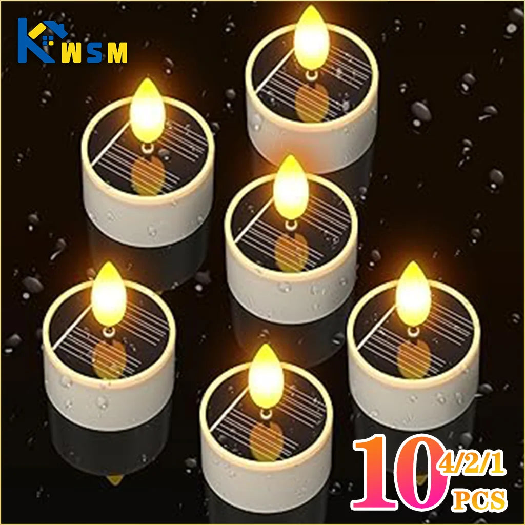 Solar LED Flameless Candles Waterproof Rechargeable Lights for Outdoor Garden Party Halloween Gift Day of the Dead Decoration
