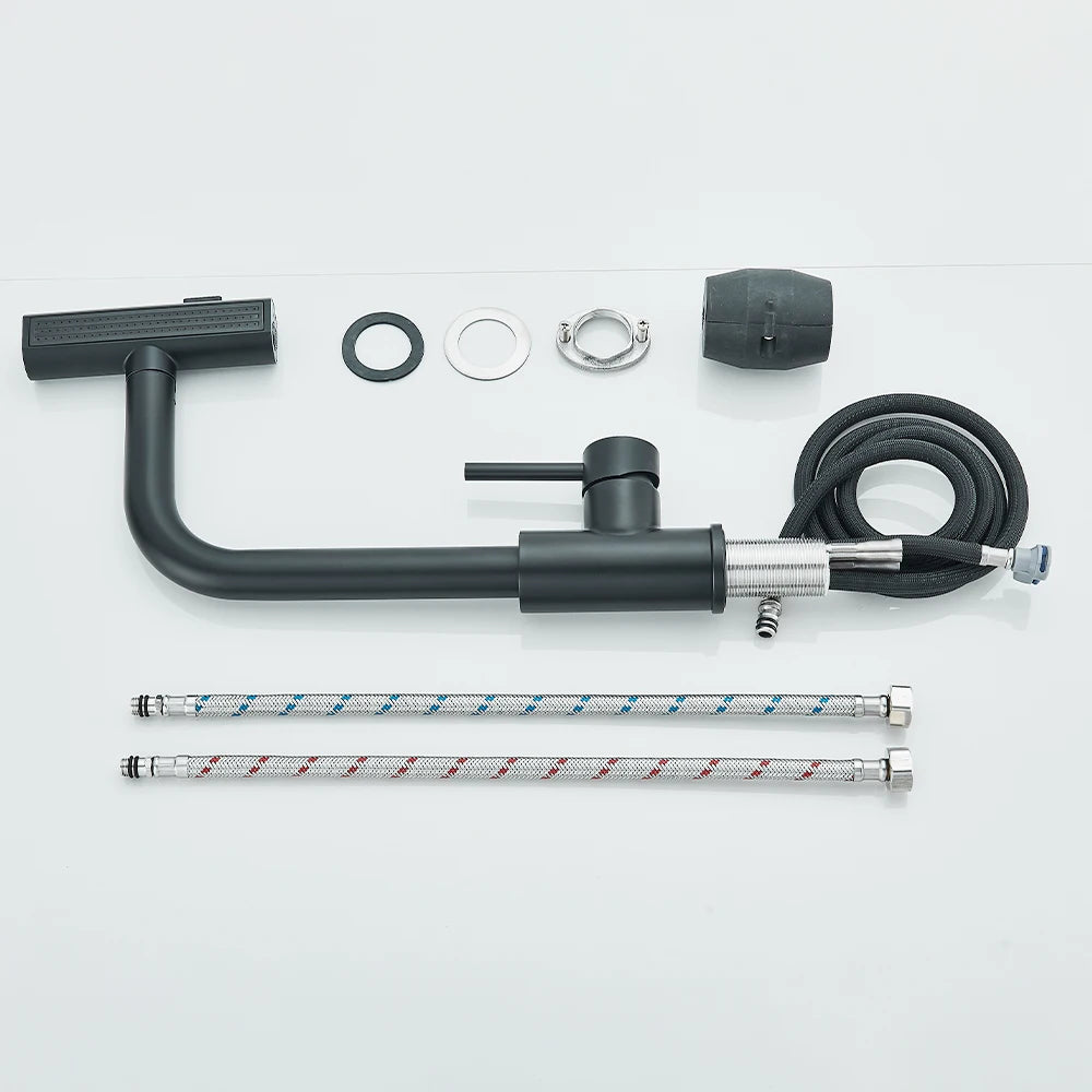 Black Kitchen Faucets Black Pull Out Rotation Waterfall Sprayer Sink Mixer Brushed Nickle Water Tap - You Offer