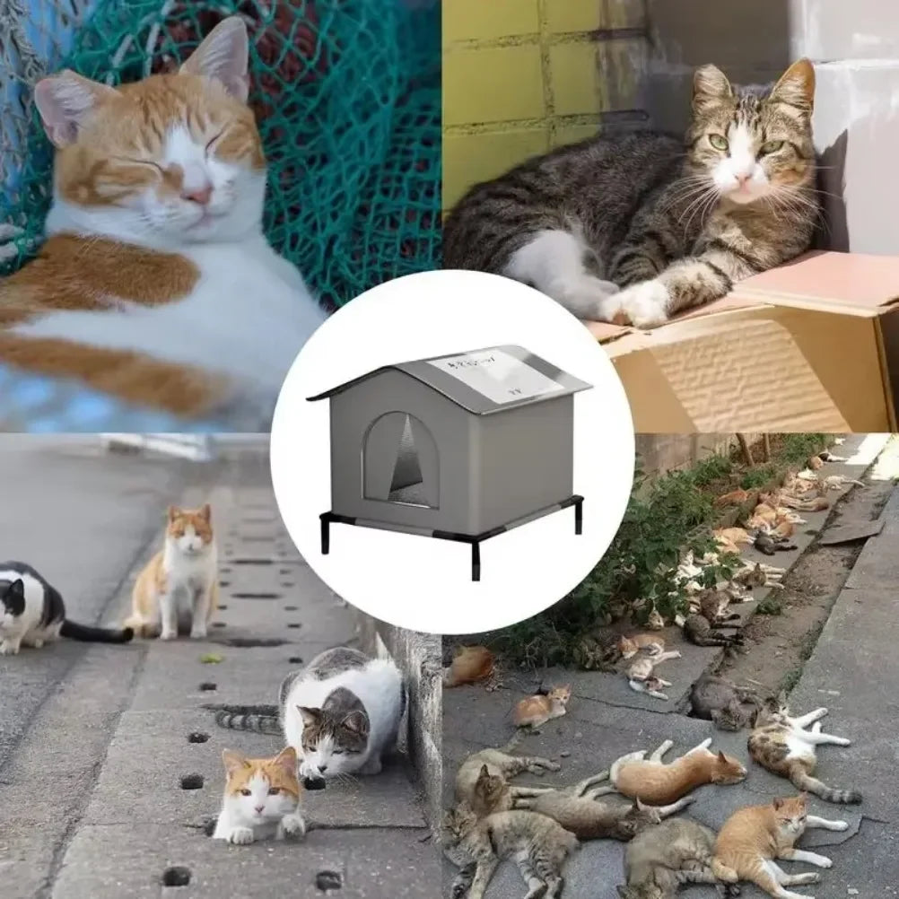 Stray Cat's House Waterproof Outdoor Feral Cat Houses FoldableTent Portable Travel Cold Resistant Pet House Winter Warm Outsid