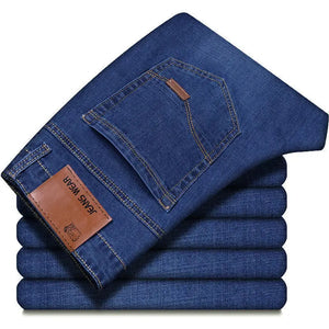 Men's Comfortable Soft Business Casual Denim Trousers Slim Fit Straight Pants Fashion Male Brand Light Luxury Stretch Clothing - You Offer