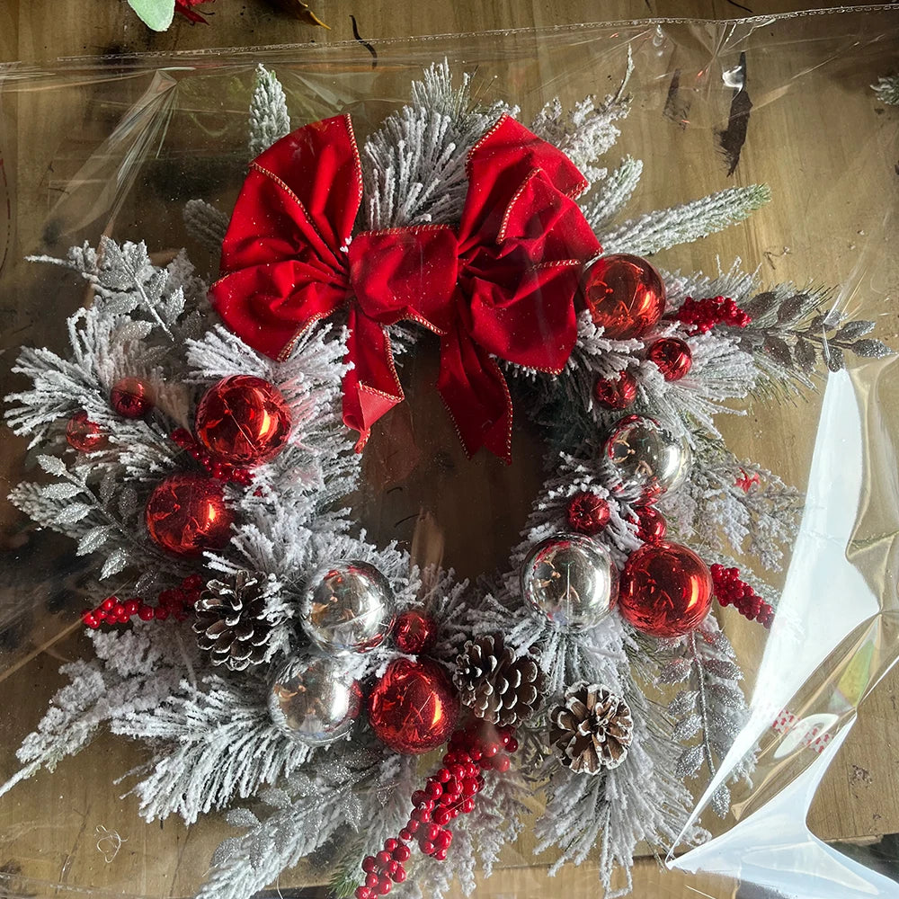 Flocked PVC Christmas Decoration Flower Wreath Vine Hanging Garland Artificial Crafts Tree Door Home Art Navidad Holiday Decor