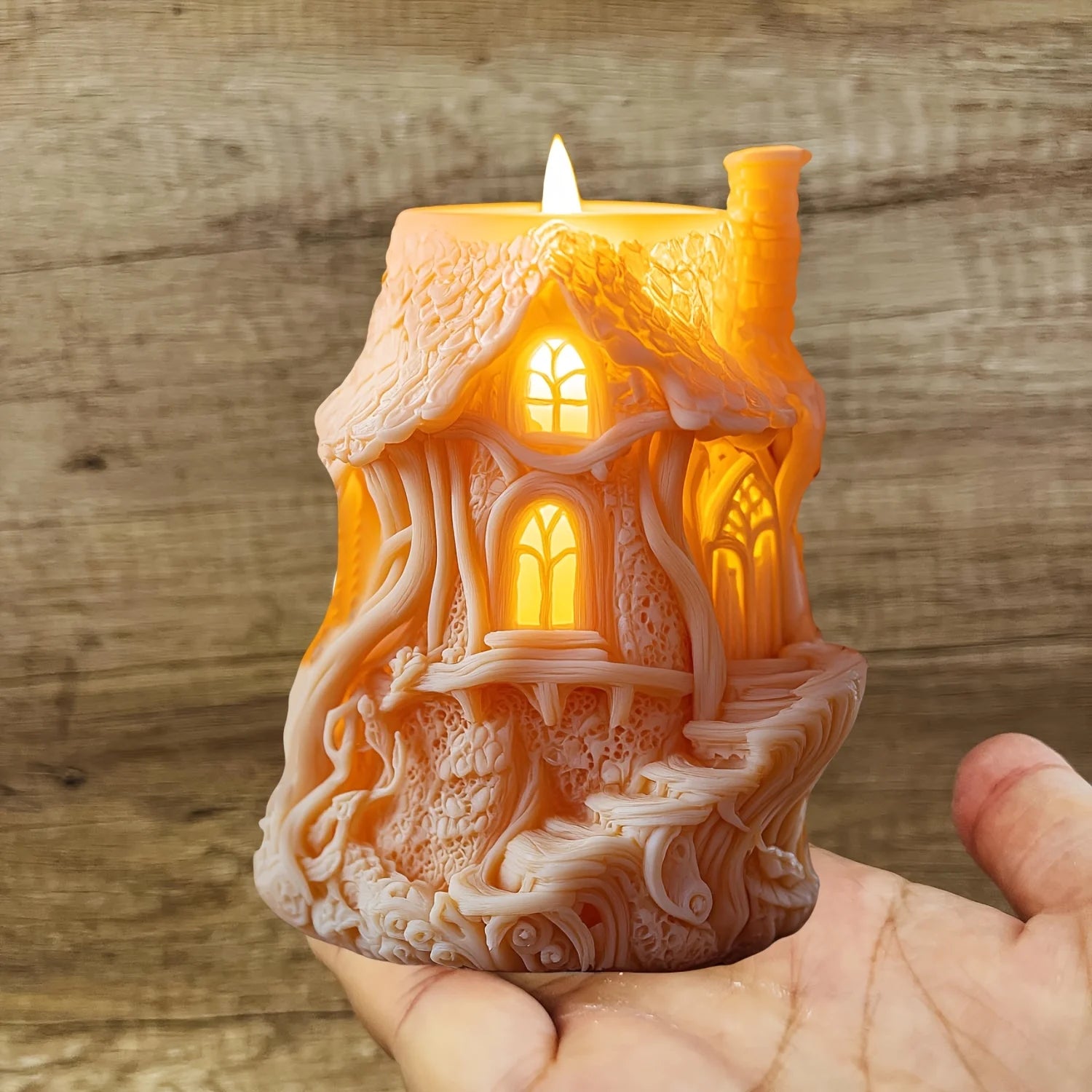 Magic House Relief Cylinder Candle Silicone Mold Halloween Gift Magic Elf Castle Cylinder Resin Mould Devil House Gypsum Molds