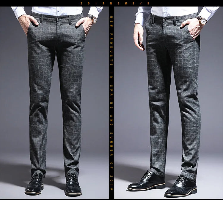 Autumn Thicken Plaid Formal Pant For Men Slim Fit Korea Style Suit Trousers For Men Fashion Office Weeding Party Mens Pants