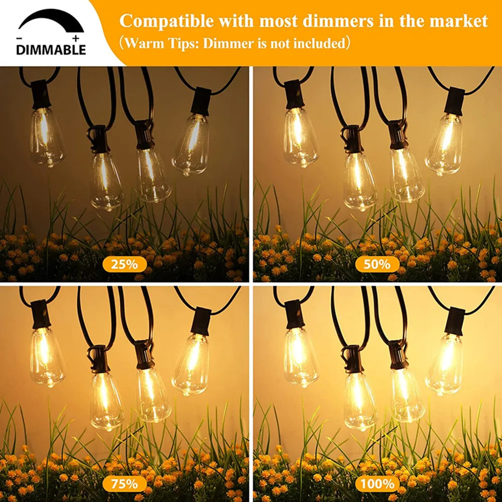 ST38 Globe Outdoor LED String Lights Plastic Shatterproof Bulbs Waterproof Patio Lights for Garden Outside Backyard Porch