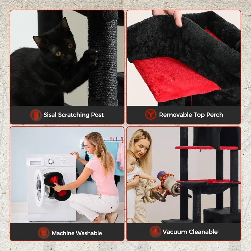 69-Inch Gothic Cat Tree for Indoor Large Cats With Super Large Hammock, Tall Climbing Tower, Scratching Posts