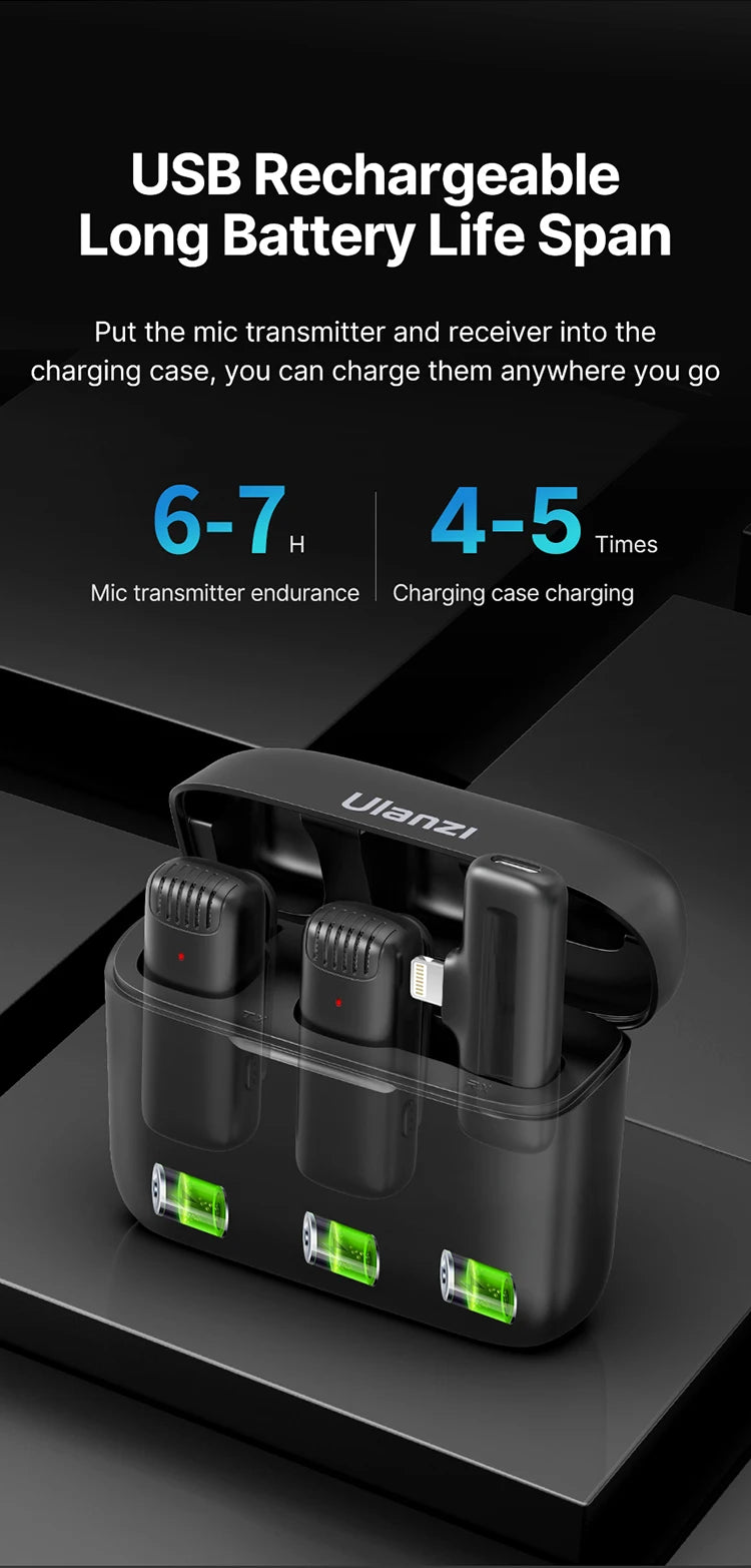 Ulanzi J12 Wireless Lavalier Microphone Audio Video Recording Mini Mic Plug Play For Smartphone Android iPhone Live Broadcast