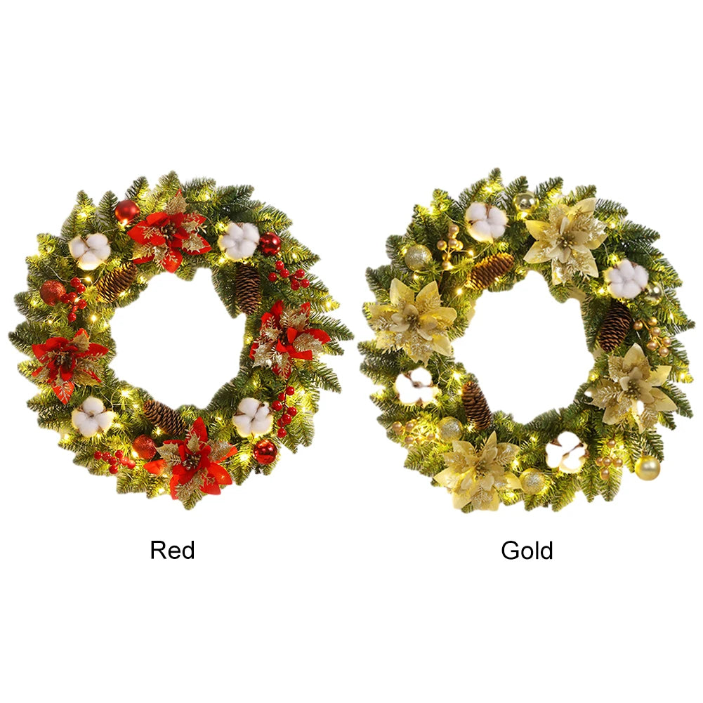 2025 Christmas Wreath with LED PVC Berry Ball Christmas Wreath Window Door Wall Ornament Decorations Home Halloween Decor Gifts