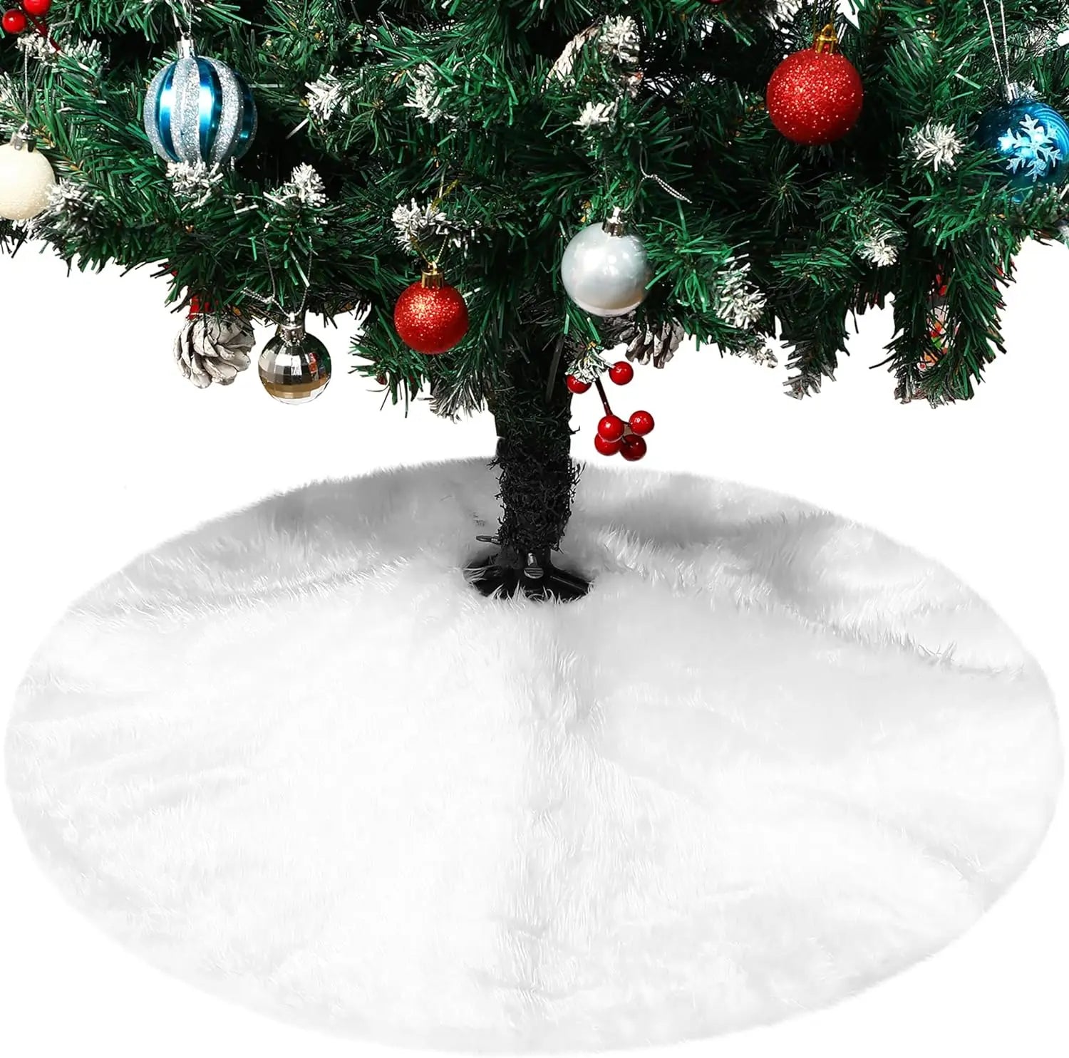 78/120cm White Faux Fur Tree Skirt Plush Carpet Mat for Christmas Tree 2026 Xmas Decoration Holiday New Year Ornament Home Decor