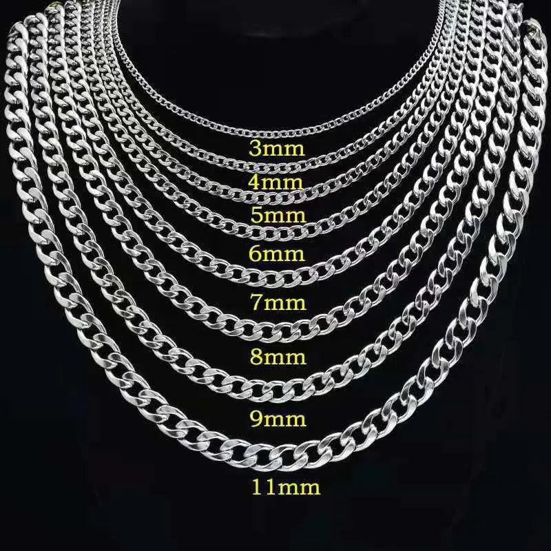 HNSP 316L Stainless Steel Cuban Flat Chain Necklace For Men Male Neck Jewelry Accessories - You Offer