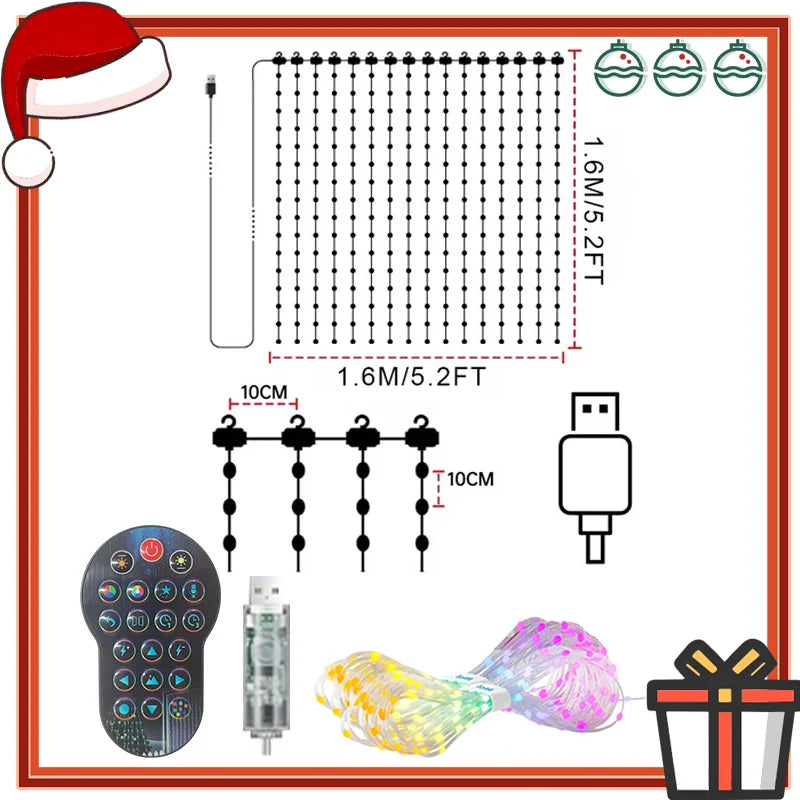 Smart Curtain Lights Window LED Fairy Lights APP Control DIY Pattern Music Sync Waterproof Outdoor Garden Wedding Holiday Decor