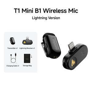 MAONO T1mini Wireless Lapel Microphonefor iPhone Android Tablet PC with Noise Cancellation App Setting for Audio Video Recording