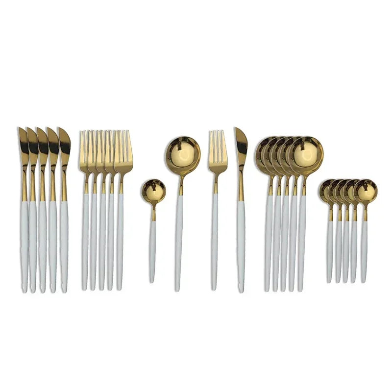 24Pcs Stainless Steel Dinnerware Set Black Gold Cutlery Spoon Fork Knife Western Cutleri Silverware tableware Set Supplies