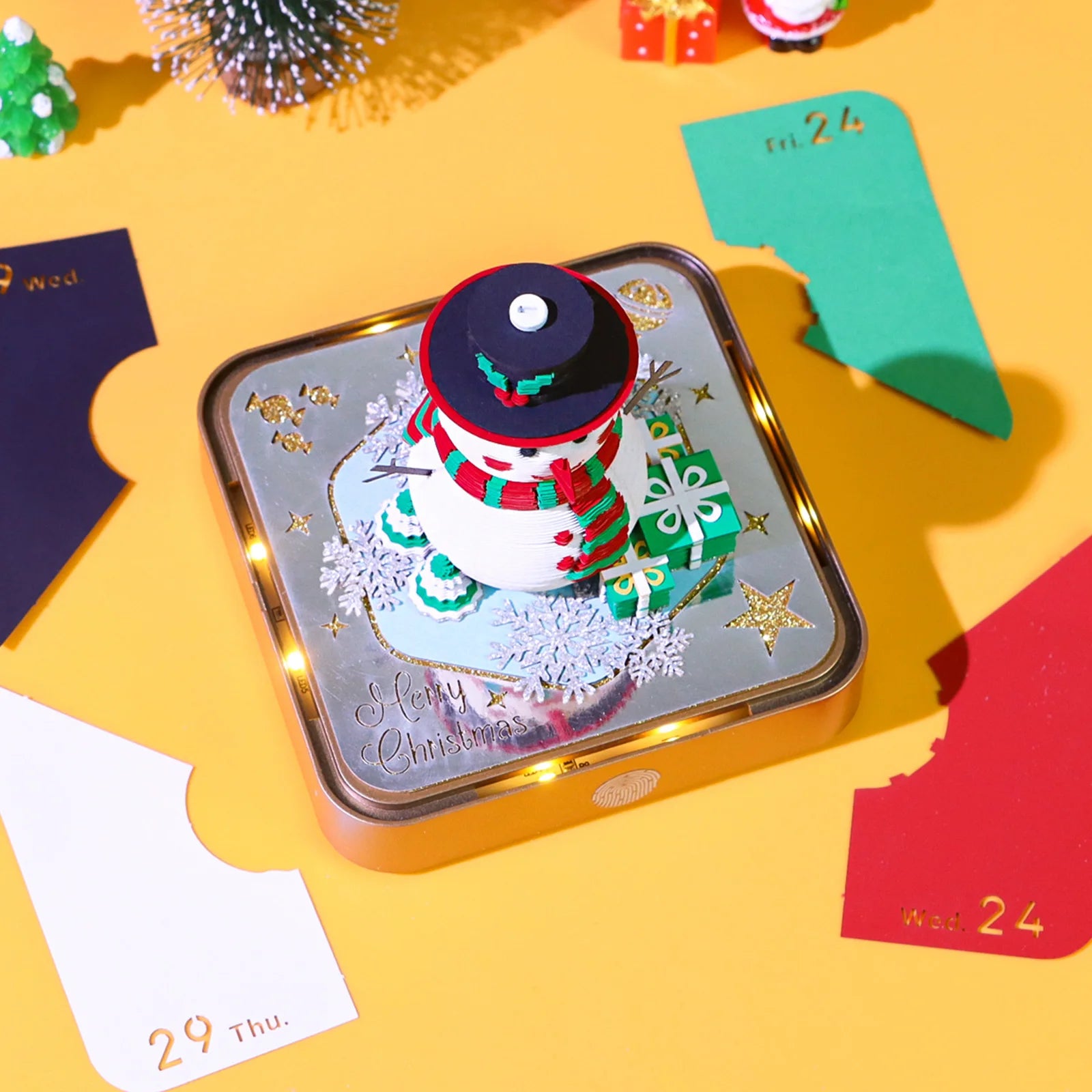 Desk Time Piece Calendar 2026 Desk Calendar With Light 3D Tear-away Calendar Paper Carving Art Memo Pad Notepad Christmas