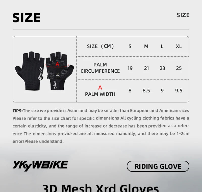 YKYWBIKE 2025 Cycling Sports Gloves PORON XRD Sponge Summer Road Bike Gloves Shock-Absorbing Bicycle MTB Half Finger Gloves