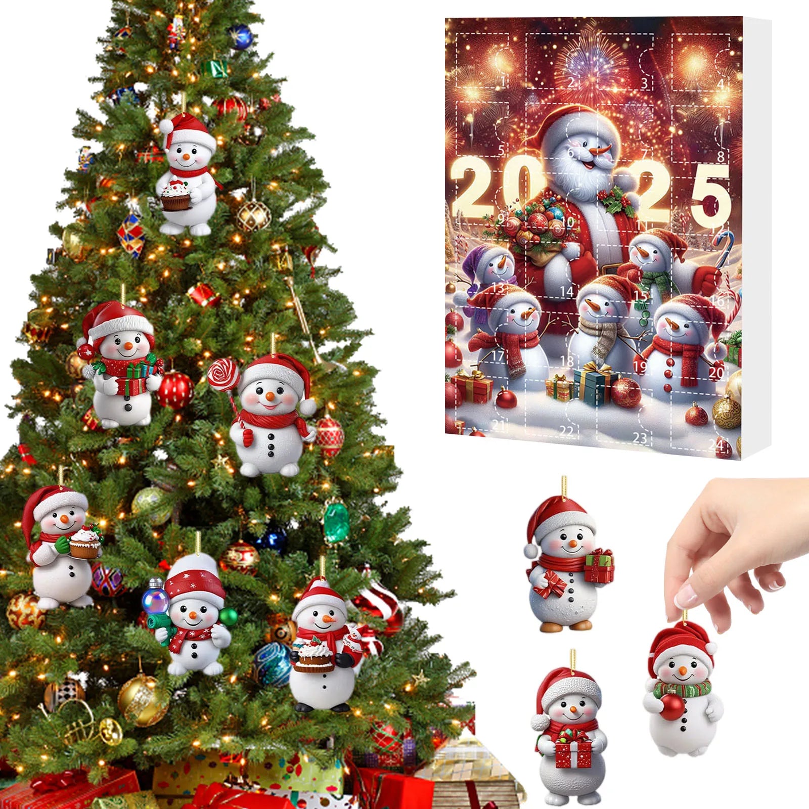 Snowman 24 Days Christmas Countdown Calendar Xmas Tree Snowman Pendant Ornaments Xmas Advent Calendar Xmas Gifts for Kids