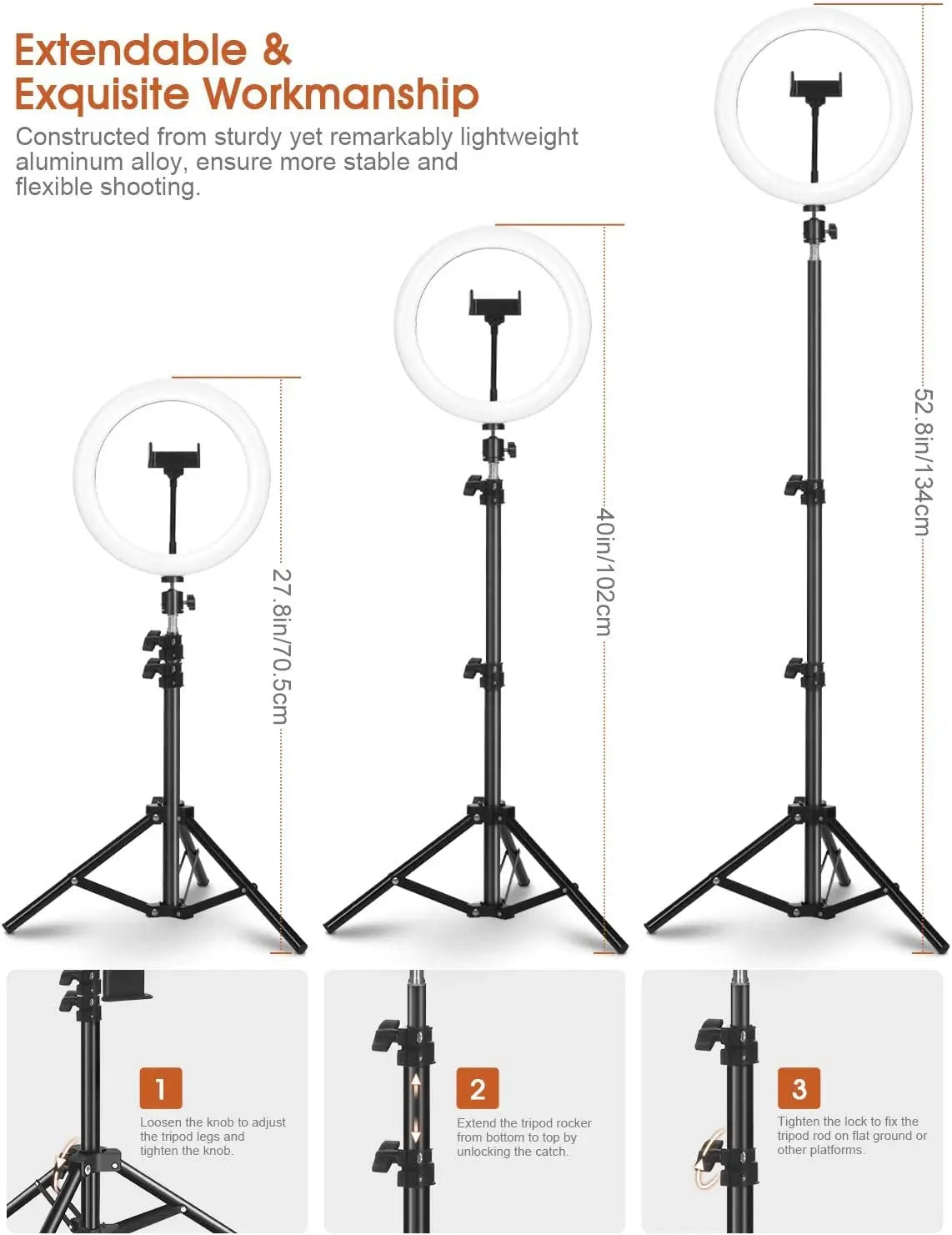 10.2 inch Selfie Ring Light with Tripod Stand & 2 Phone Holders, Dimmable Led Camera Ringlight for Photography/Makeup/Live