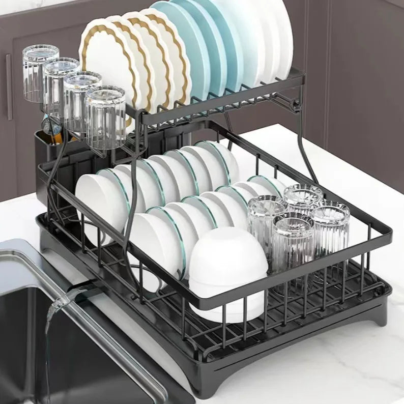 Large 2-tier dish drying rack for kitchen countertops, removable large-capacity dish draining rack - You Offer