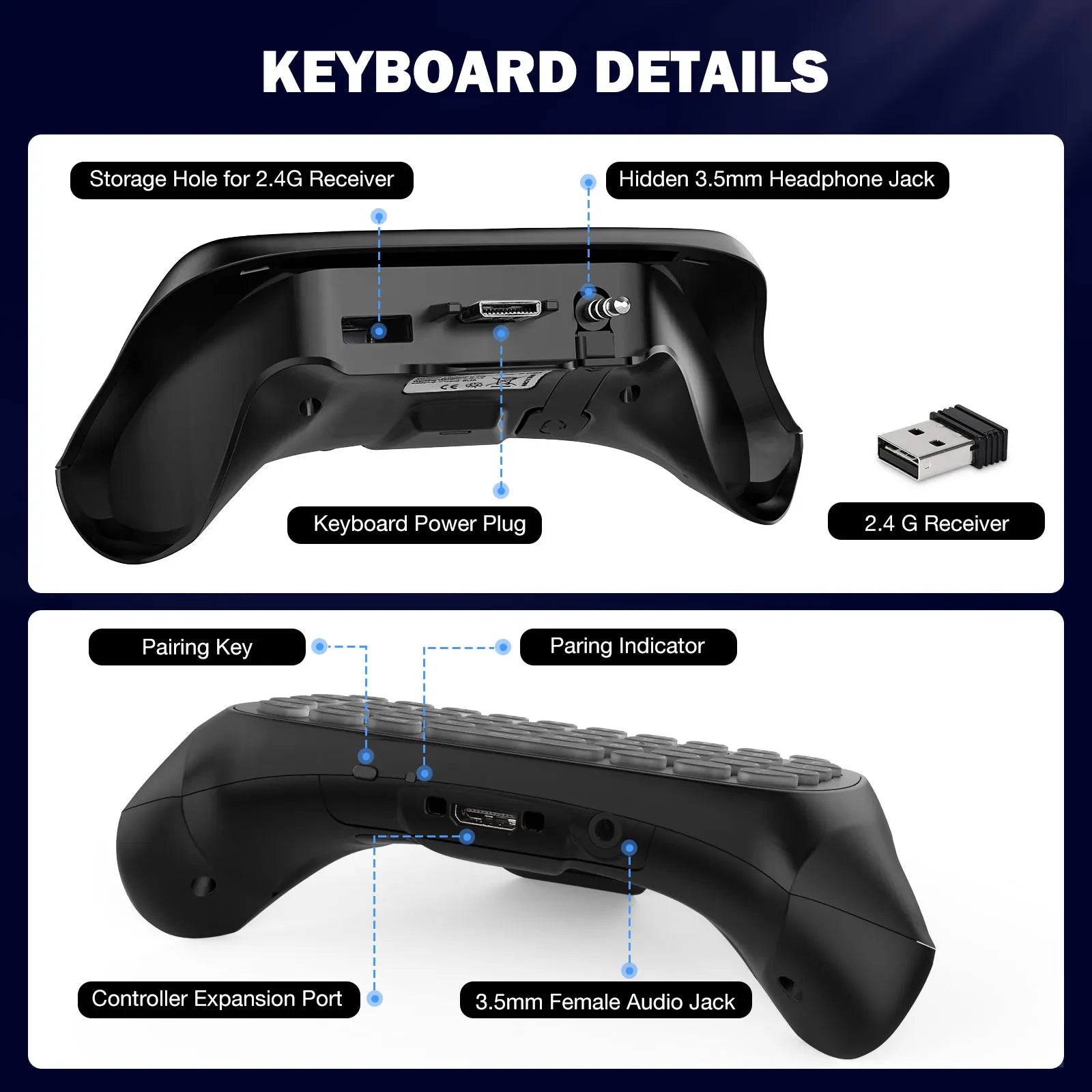MoKo RGB Backlight Keyboard for Xbox One Controller,Xbox Series X/S,Wireless Chatpad Keypad w/ 2.4G Receiver, Xbox Accessories