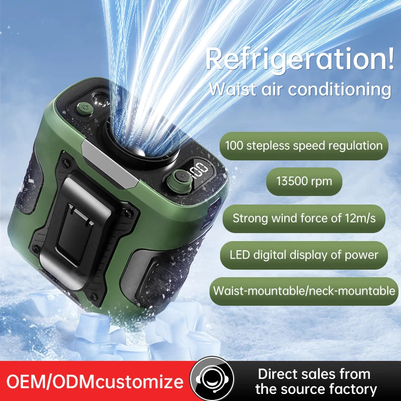 2025 13500RPM High-speed Waist Hanging Electric Fan Portable 6000mAh Power Bank Clip Waist Outdoor Construction Site Small Fan