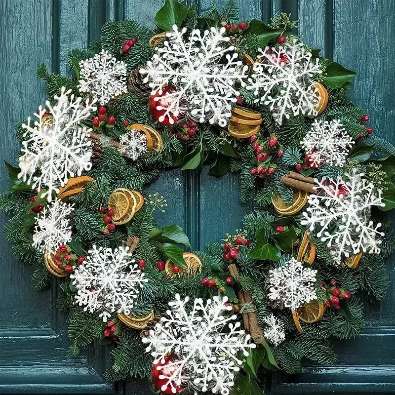 White Christmas Snowflakes Xmas Tree Hanging Pendant Artificial Plastic Glitter Snow Flake Home DIY New Year Wreath Decoration