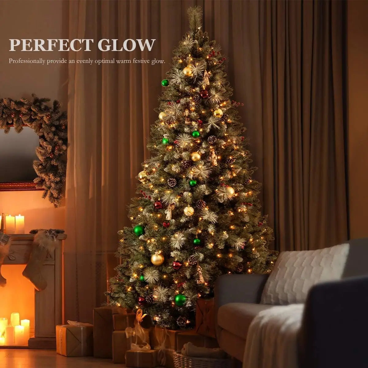 9ft Flocked Christmas Tree Prelit 750 Warm Lights Pinecones Berries Artificial Holiday Decor