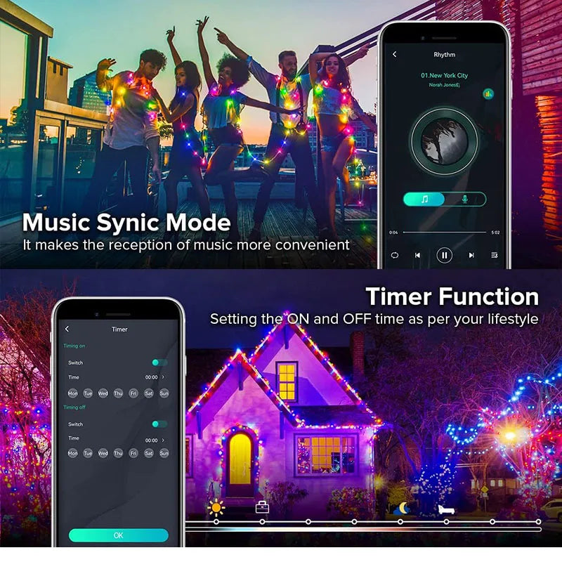Smart LED Fairy Lights RGB Wire String Lights App Remote Control USB Powered Music Sync for Weddings Outdoor Parties Home Decor