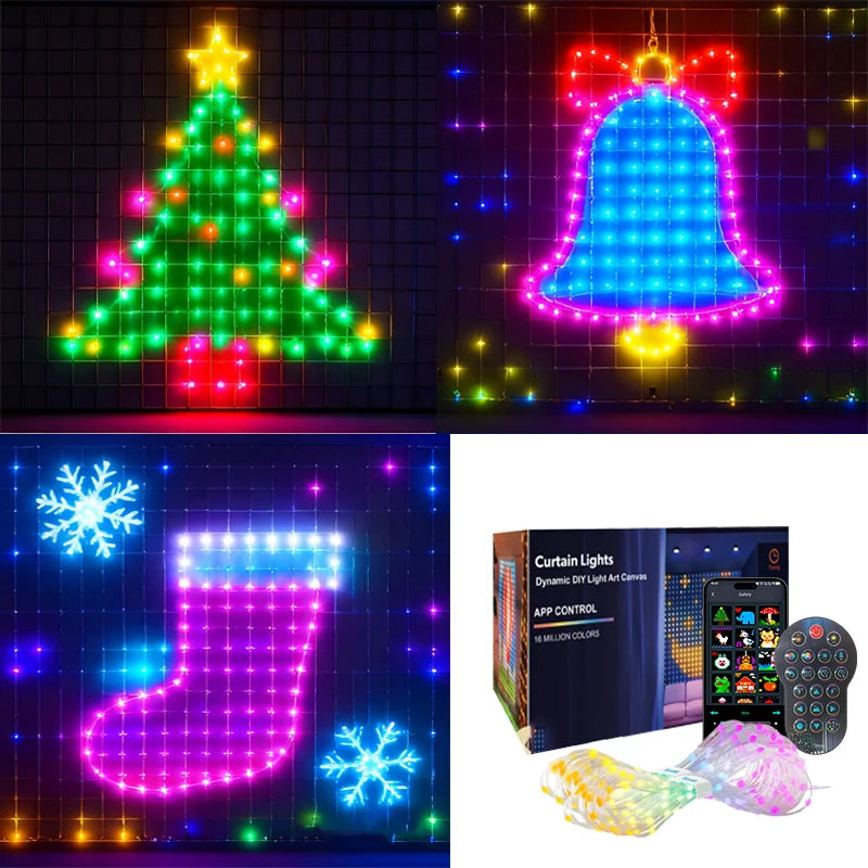 Smart Curtain Lights Window LED Fairy Lights APP Control DIY Pattern Music Sync Waterproof Outdoor Garden Wedding Holiday Decor
