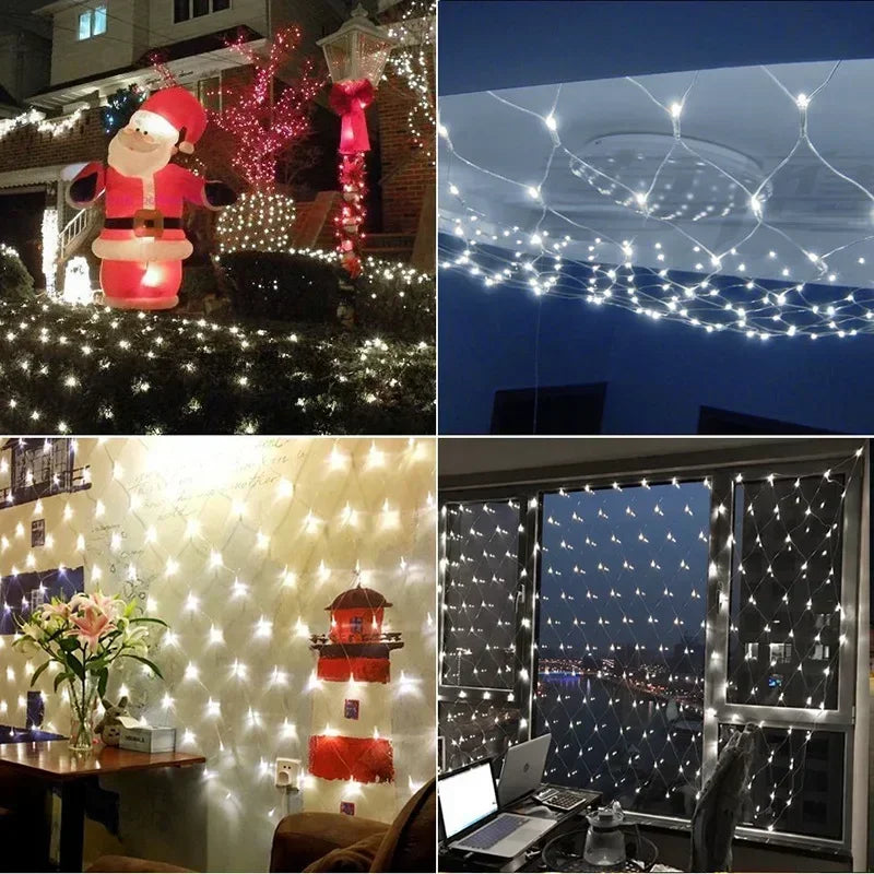 Garden Wall Outdoor Room Decoration Curtain LED Net Mesh Fairy Lights String Christmas Wedding Garland for Bedroom EU Plug 220V