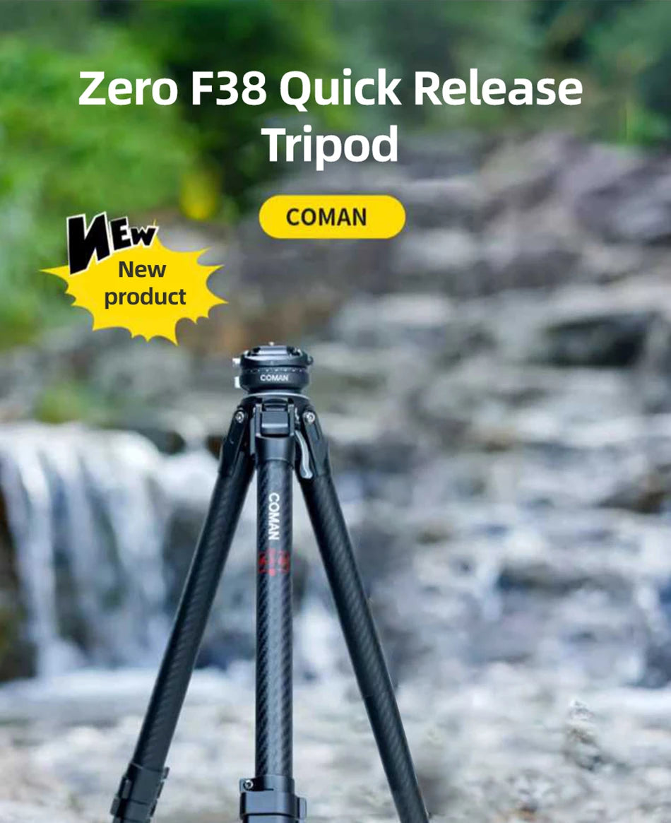 COMAN Zero F38 Carbon Fiber Travel Tripod Lightweight Professional Dslr Camera Tripod For Film making Smartphone Maxload 39.6lbs