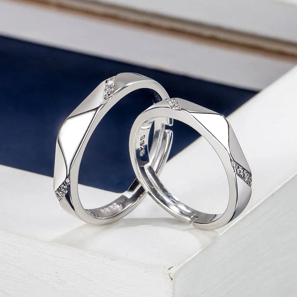 2Pcs 925 Sterling Silver Couples Ring Sets Light Polishing Simple Ring for Woman Man Classic Wedding Fine Jewelry Circle - You Offer