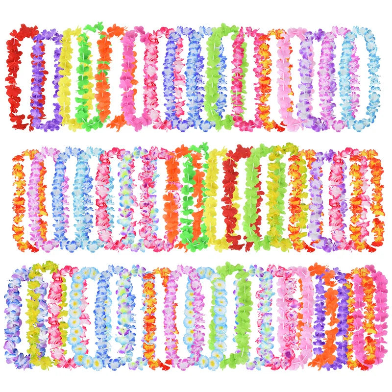 5-50Pcs Hawaiian Artificial Flower Necklace Summer Tropical Beach Birthday Party Decoration Supplies Wedding Favors for Guests