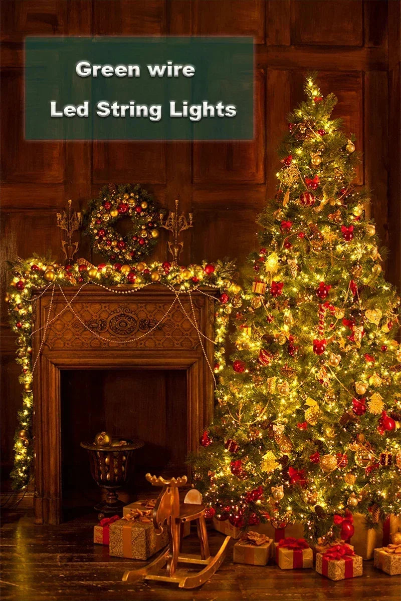 LED Green Wire Led String Fairy Lights US/EU Plug 110V/220V Waterproof LED Christmas Tree Holiday Home Garden Decoration Xmas