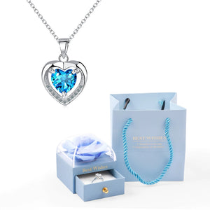 Heart Pendant Necklaces For Women With Rose Flower Gift Box Girlfriend Mother Family Birthday Fashion Romantic Surprise Gifts - You Offer