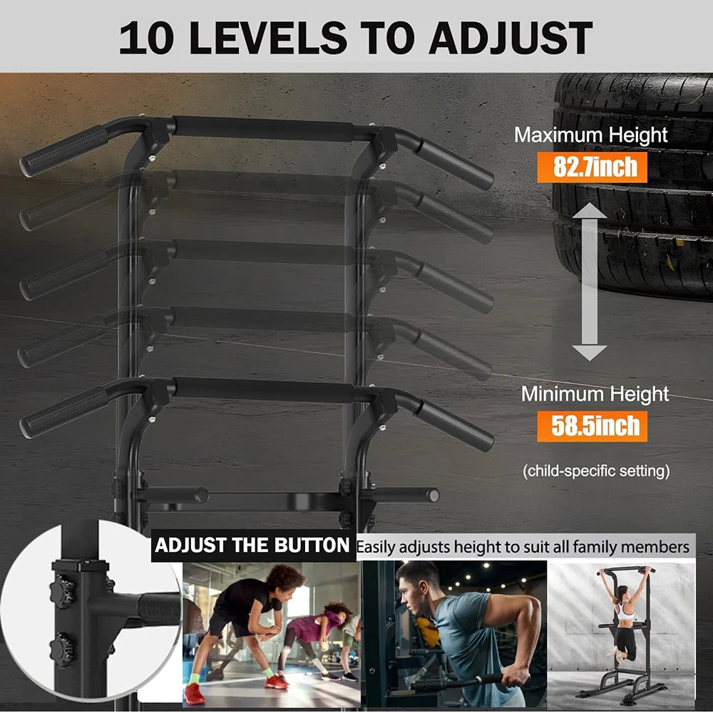 Power Tower Pull Up Bar Station Pull-Up Rack Dip Station for Home Gym Strength Training Equipment Height Adjustable