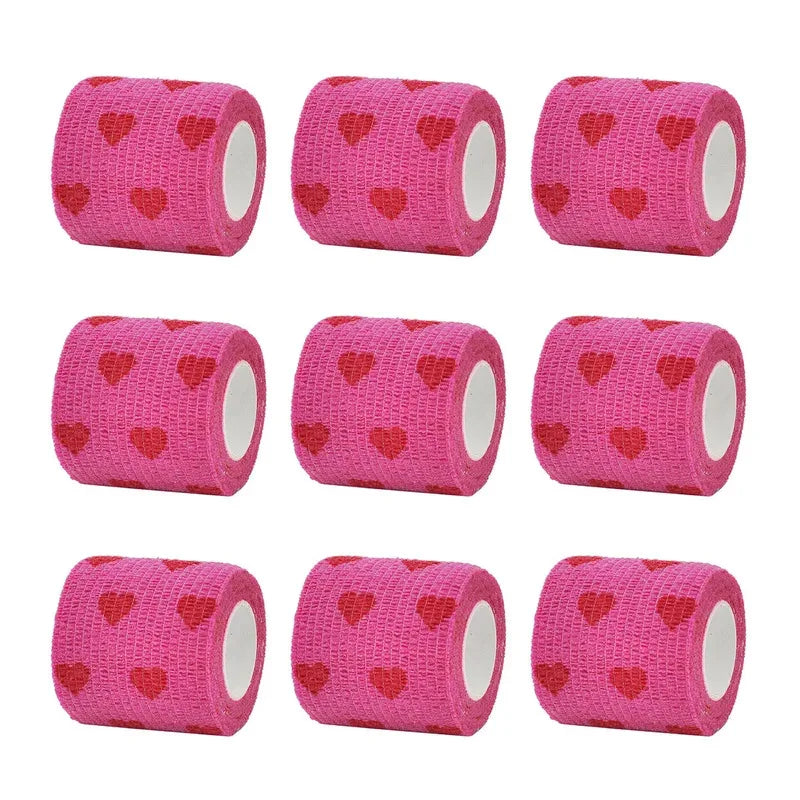 1/6/10Pcs  Red love heart  Printed Self Adhesive Elastic Bandage 4.8m Sports Wrap Tape for Finger Joint Knee