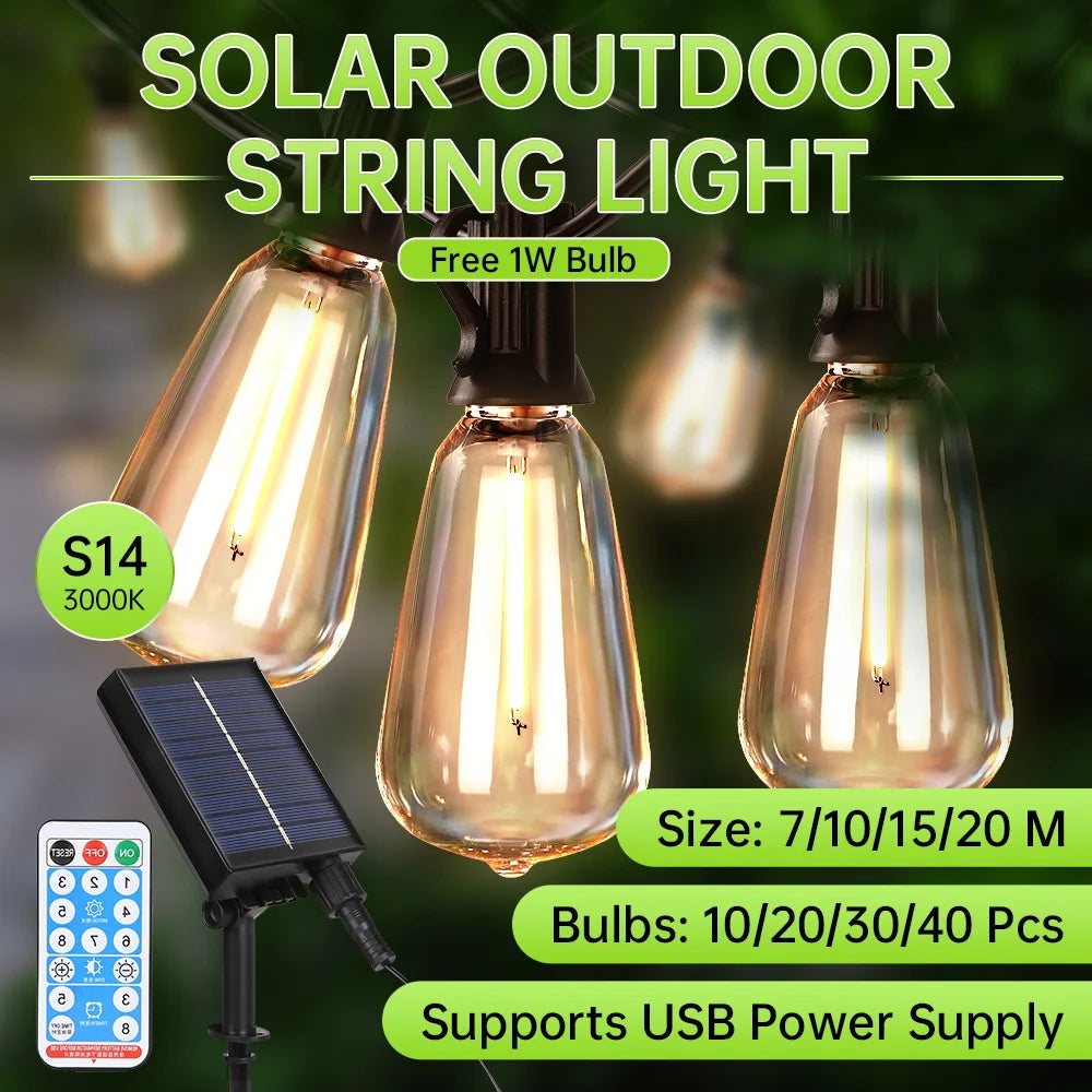 Garden Solar String Lights Led Remote Control Outdoor Lamps Waterproof Outdoor Solar Led Light For Party Camping Tent Decoration