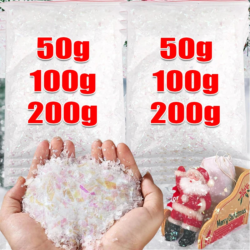 50/200g Winter Fake Snow Artificial Snowflake Christmas Snow Powder Party Decor Xmas DIY Crafts Village Displays Props Gifts