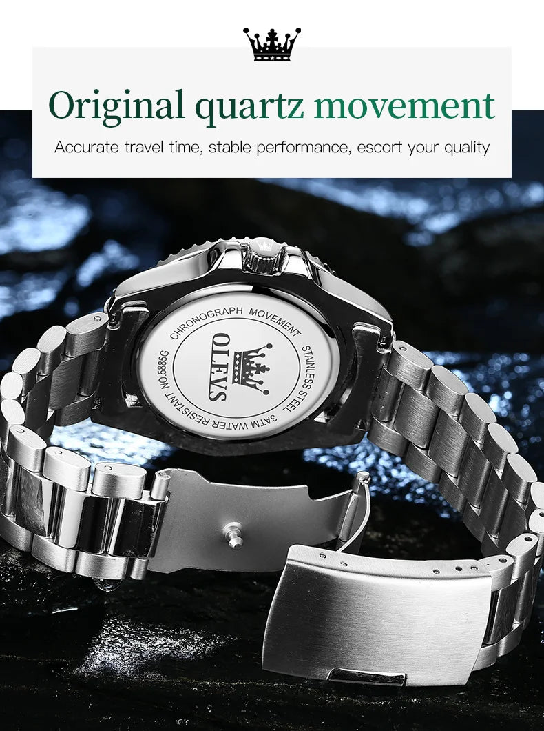 OLEVS Mens Quartz Watches Top Brand Luxury Business Waterproof Luminous Large Dial Men Wristwatches Sports Stainless Steel Watch - You Offer