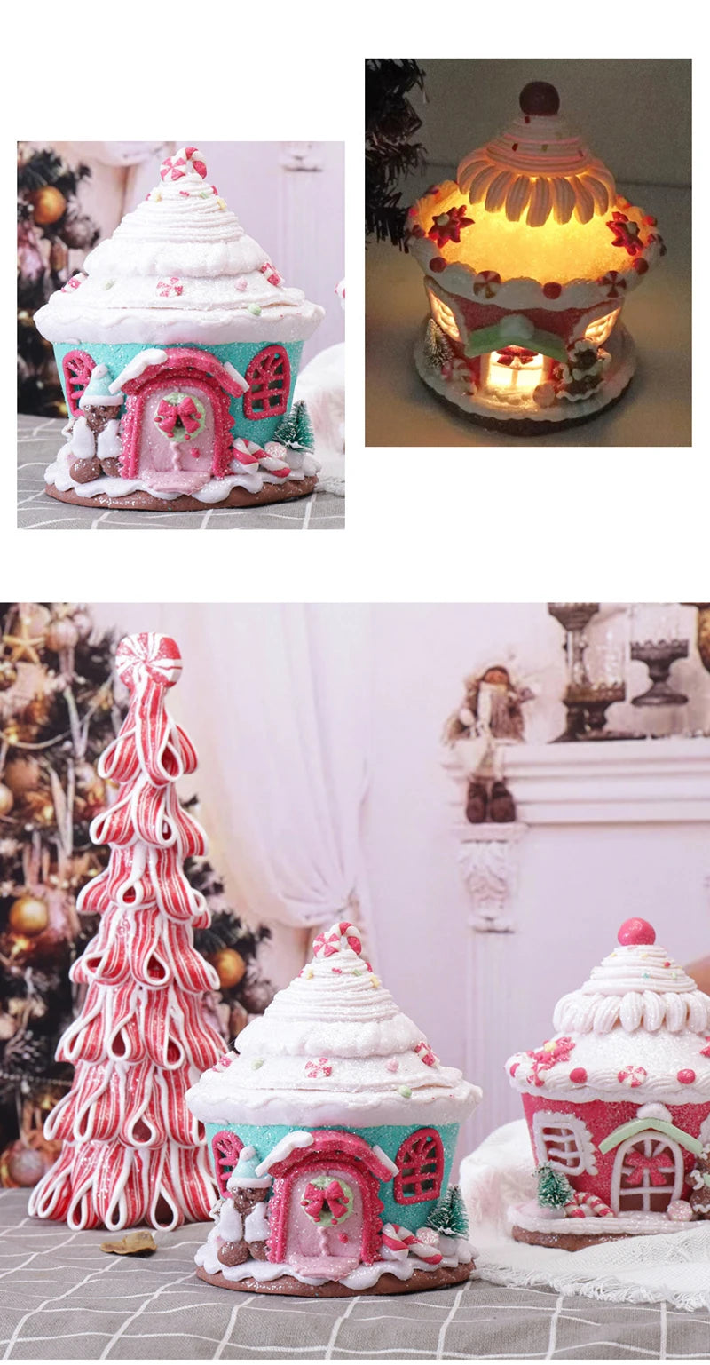 2023 Christmas Luminous Castle Christmas Tree Decoration Ornaments Soft Clay Cute Macaron Accessories Xmas Holiday Supplies