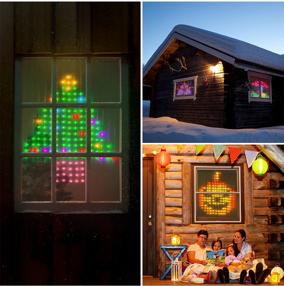 Smart Curtain USB RGB Christmas Fairy Lights 400LEDs Music Mode Programmable Bluetooth App Control LED String DIY Text Pattern