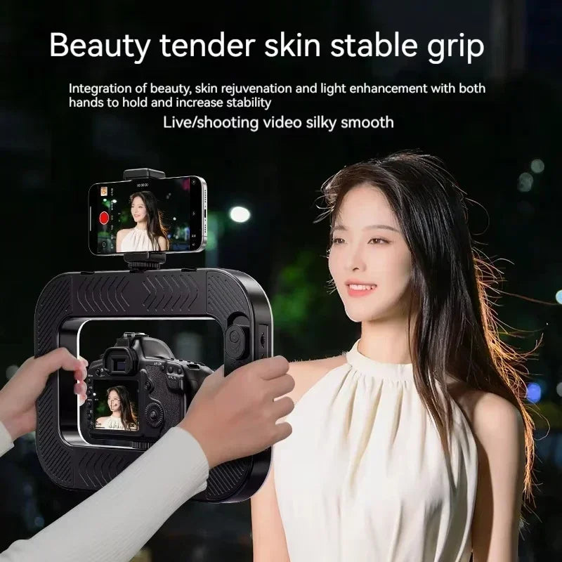 Smartphone Video Rig with Light Cell for Filmmaking Live YouTube Tiktok Video Recording Handheld Stabilizer Ring Light