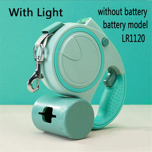 Dog Leash With Led Lights and Garbage Bag Retractable Nylon 5M Traction Rope Belt Durable Walk Run Automatic Extension Dog Lead