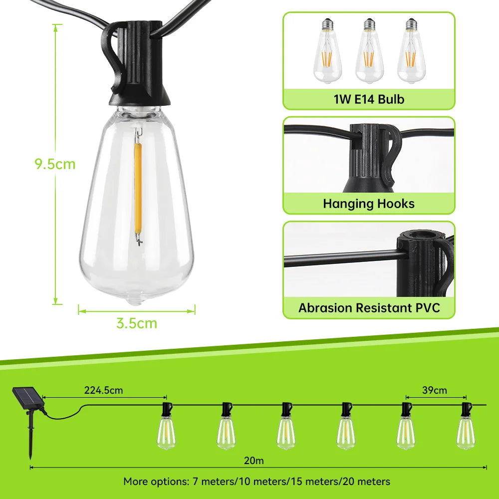 Garden Solar String Lights Led Remote Control Outdoor Lamps Waterproof Outdoor Solar Led Light For Party Camping Tent Decoration