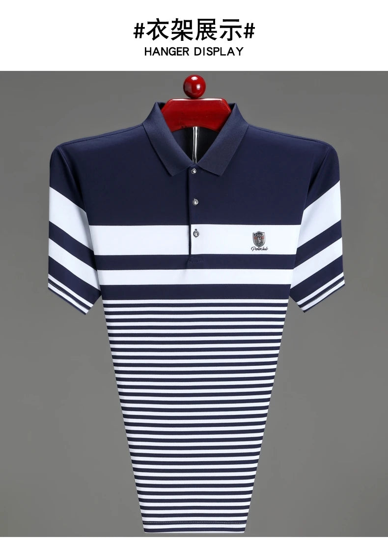 High quality fashion striped short sleeve polo shirt men's luxury brand embossed design summer new breathable T-shirt golf top