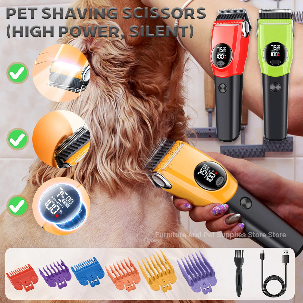 Electric Dogs Grooming Clipper Professional Hair Cutter for Pets Hair Trimmer Cordless Low Noise Shaver Cutter Machine Scissors
