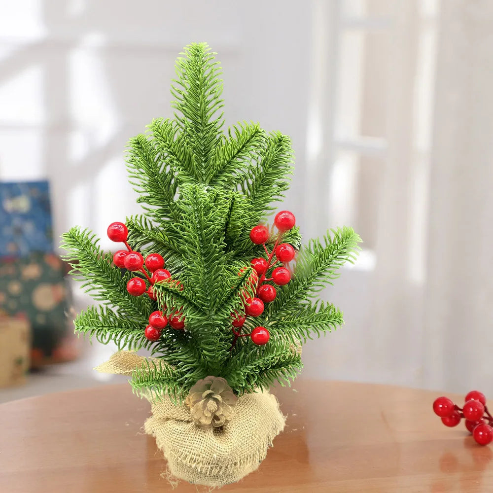 SRETNO Mini Christmas Trees Desktop Ornament Red Fruit Pine Pagoda Artificial Plants Christmas Decorations Arbolitos De Navidad